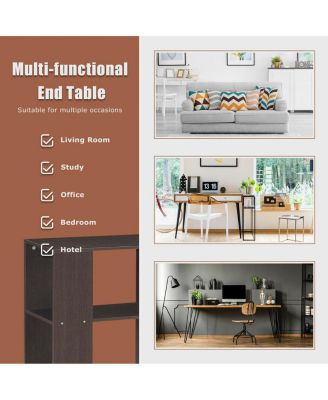 2-Tier Side Sofa End Table Bedside Nightstand Table Brown Home