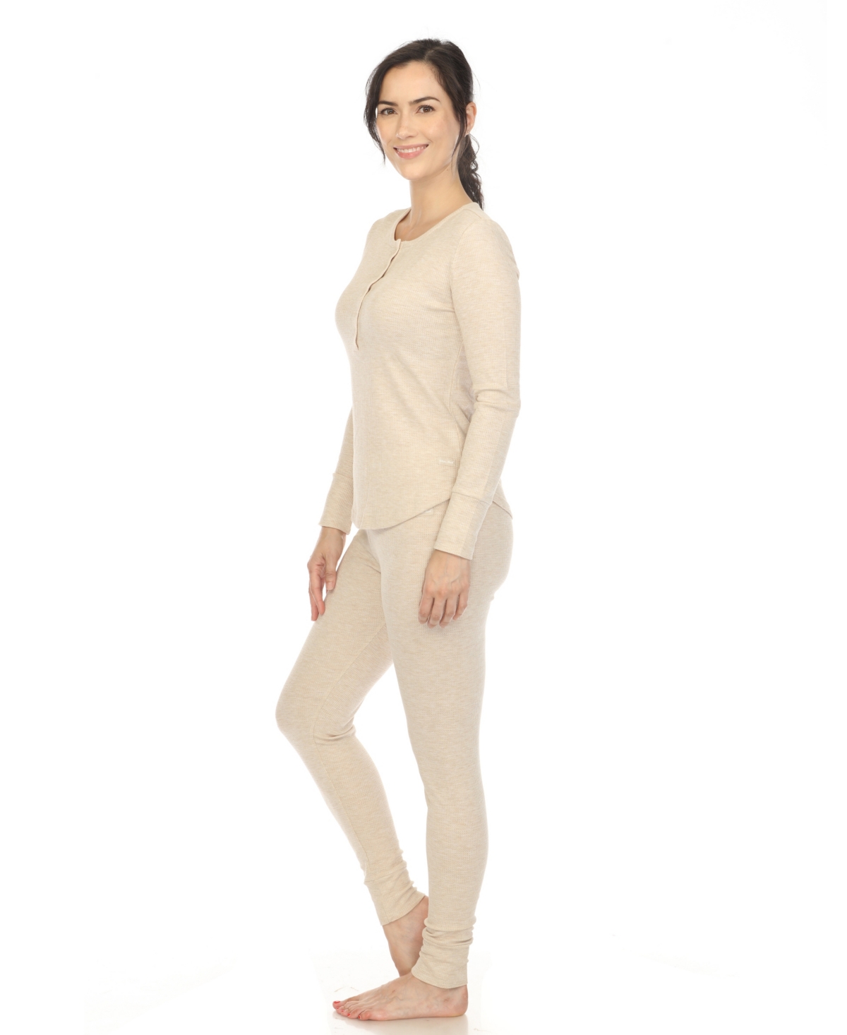 White Mark Women's Waffle Pajama Set In Beige