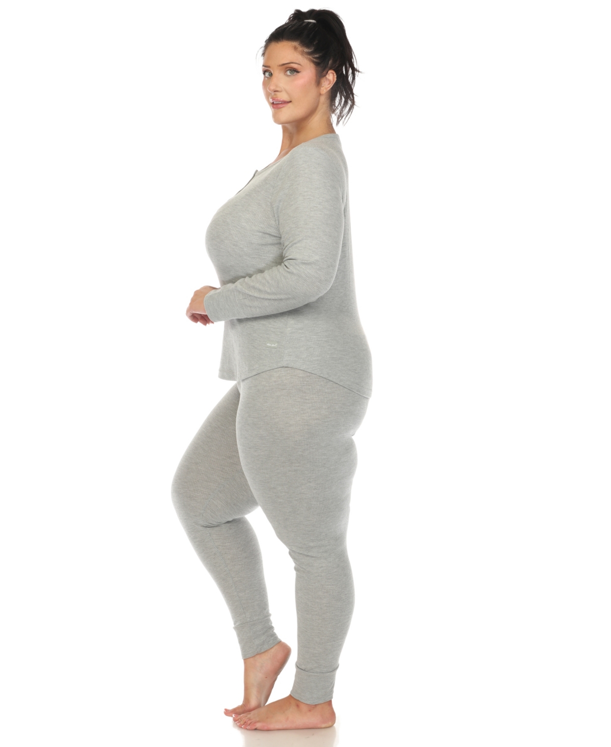 WHITE MARK PLUS SIZE WAFFLE PAJAMA SET 