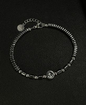 Black Hematite Anchor Beaded Stainless Steel Bracelet
