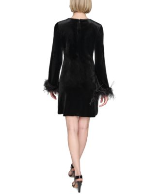 Women's Velvet Feather-Trim Dress
