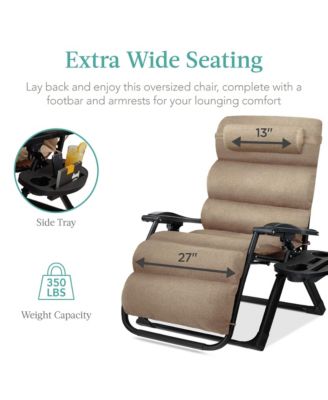 Oversized Zero Gravity Chair, Folding Recliner w/ Removable Cushion, Side Tray