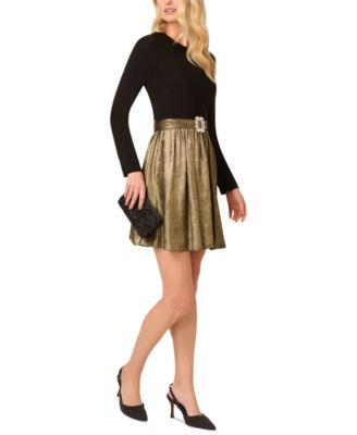 by Adrianna Papell Women's Long-Sleeve Belted Dress
