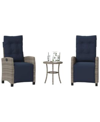 3 Piece Bistro Set with Cushions Gray Poly Rattan