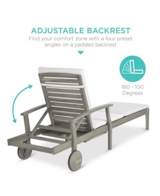 79x26in Acacia Wood Adjustable Backrest Outdoor Chaise Lounge Chair with Table and Wheels
