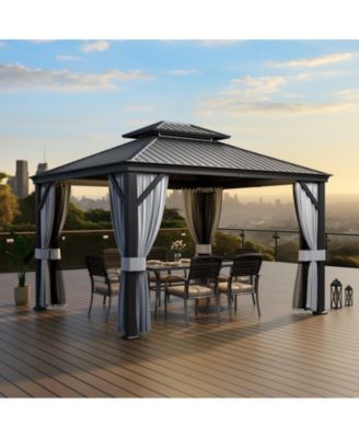 12 ft. x 14 ft. Metal Hardtop Gazebo with Curtains