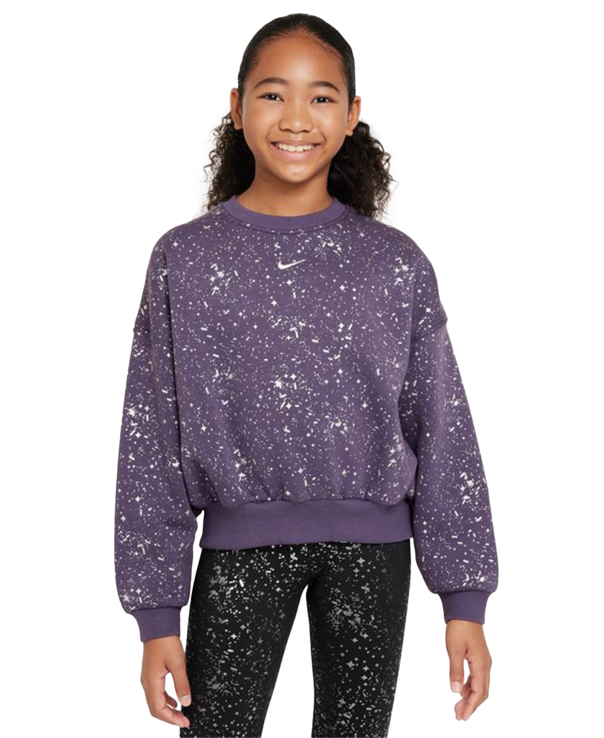 Nike Big Girls Sportswear Club Fleece Crewneck Sparkle Sweatshirt -m