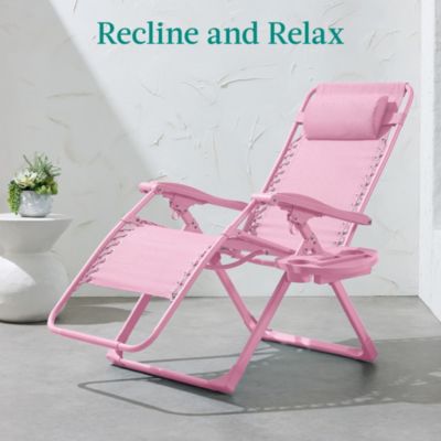 Monochromatic Zero Gravity Chair, Folding Patio Recliner w/Side Tray, Headrest
