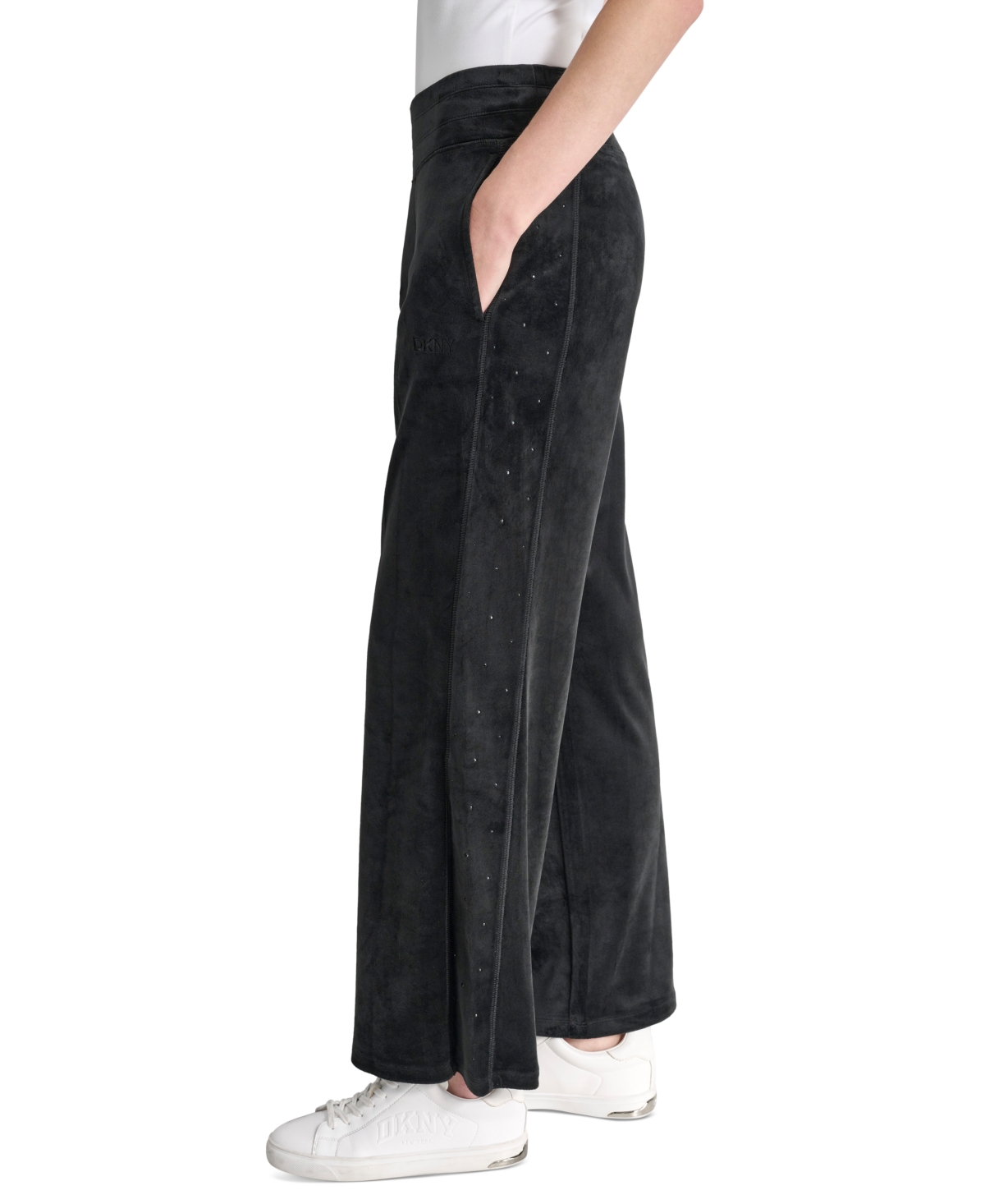 Dkny Sport Women's Wide-Leg Rhinestone Pants -Black