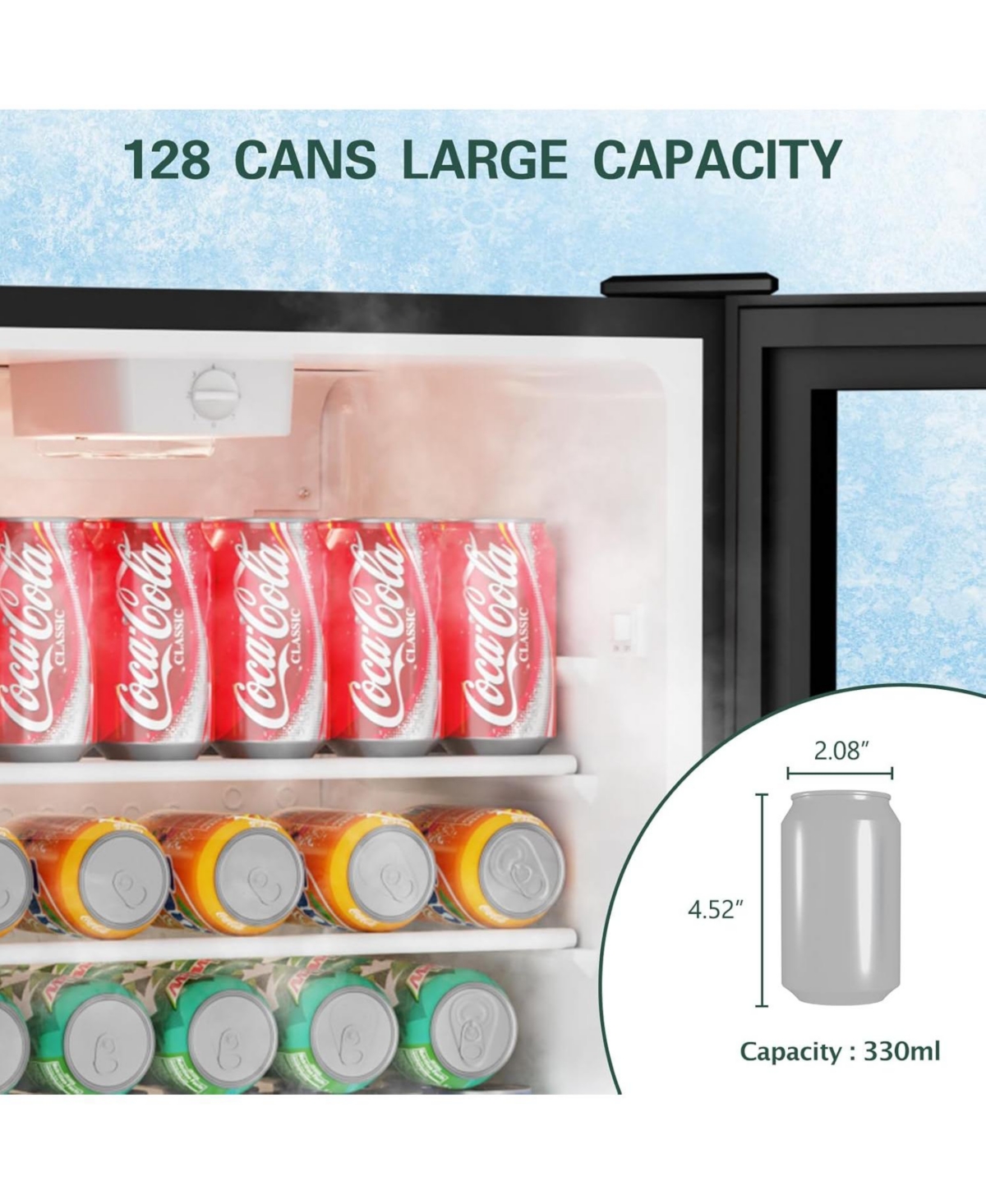 Jinjunye Beverage Refrigerator Cooler, 128 Can 3.2Cu.ft Mini Fridge, Refrigerator Glass Door for Beer Drinks Soda Wine, Beverage Fridge with Adj
