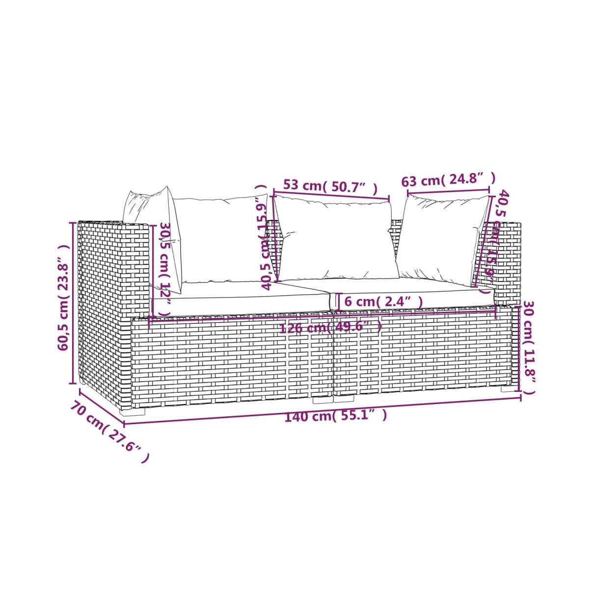 vidaXL Patio Furniture Set 3 Piece with CushionsPoly Rattan - Black