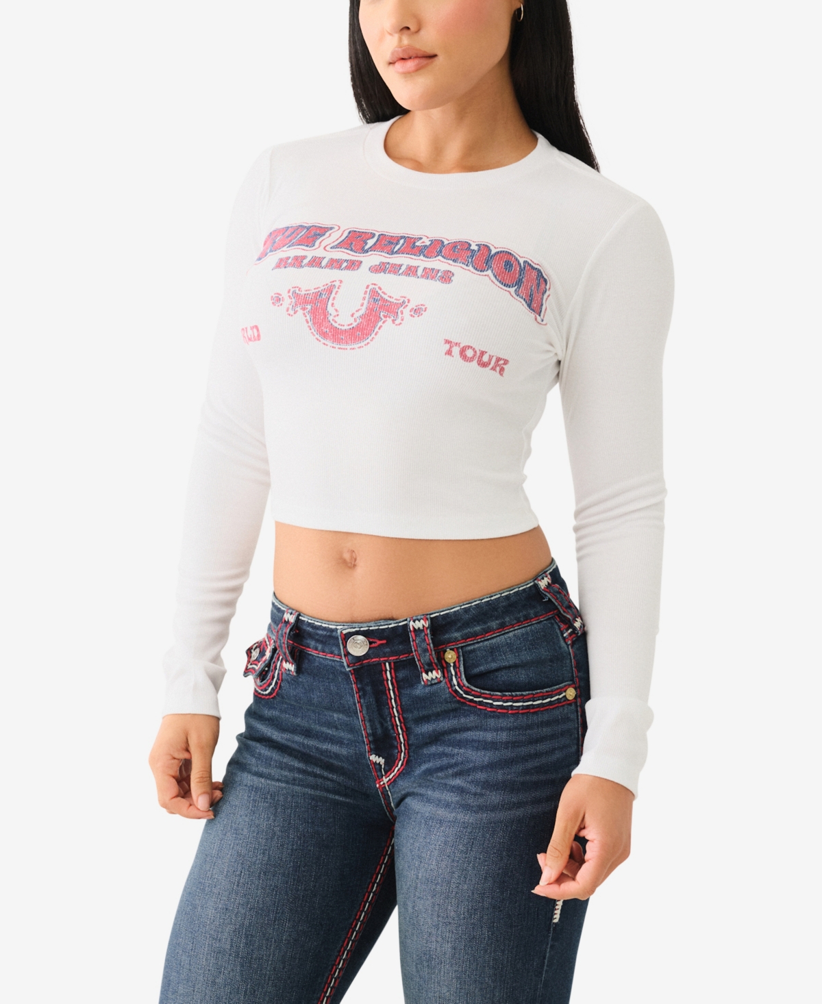 TRUE RELIGION WOMEN'S WESTERN LOGO RIB BABY TEE 