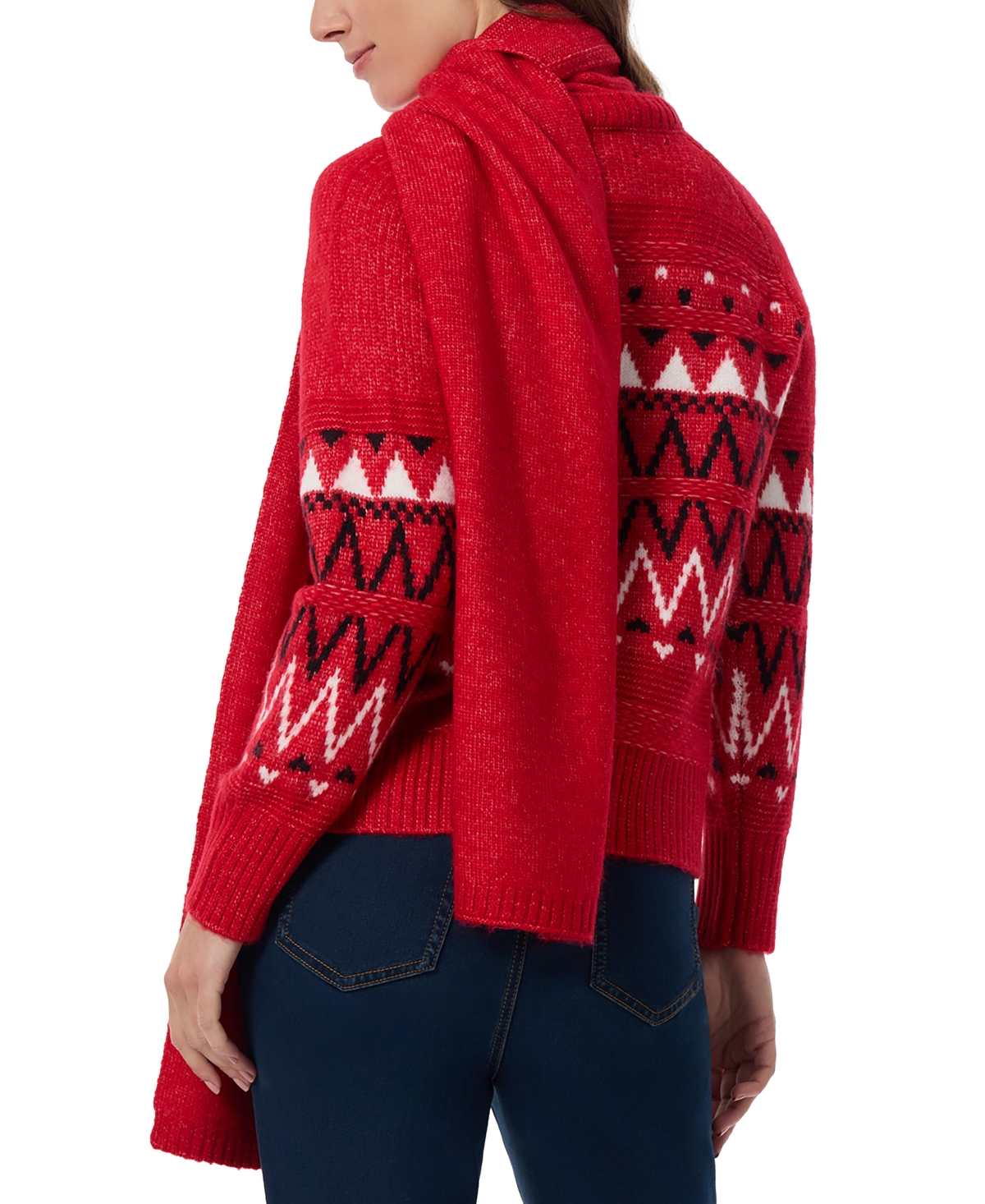 JONES NEW YORK WOMEN'S FAIR ISLE CREWNECK SWEATER & SCARF 