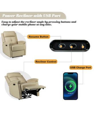 Avelino Genuine Leather Power Recliner with Nailhead Trim