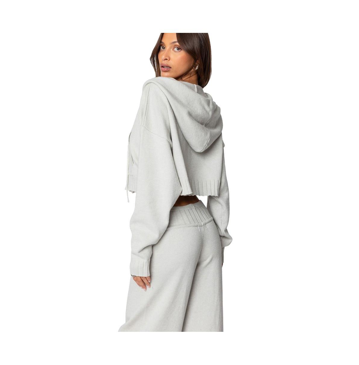 Edikted Women's Russell Knit Hooded Cardigan - Light-gray