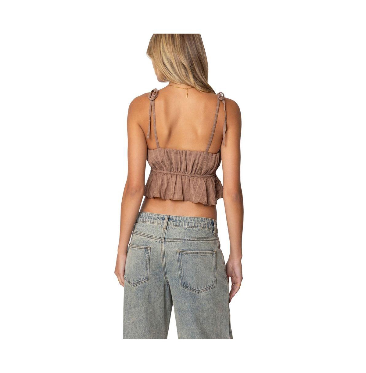 Edikted Women's Rylie Textured Chiffon Flare Top