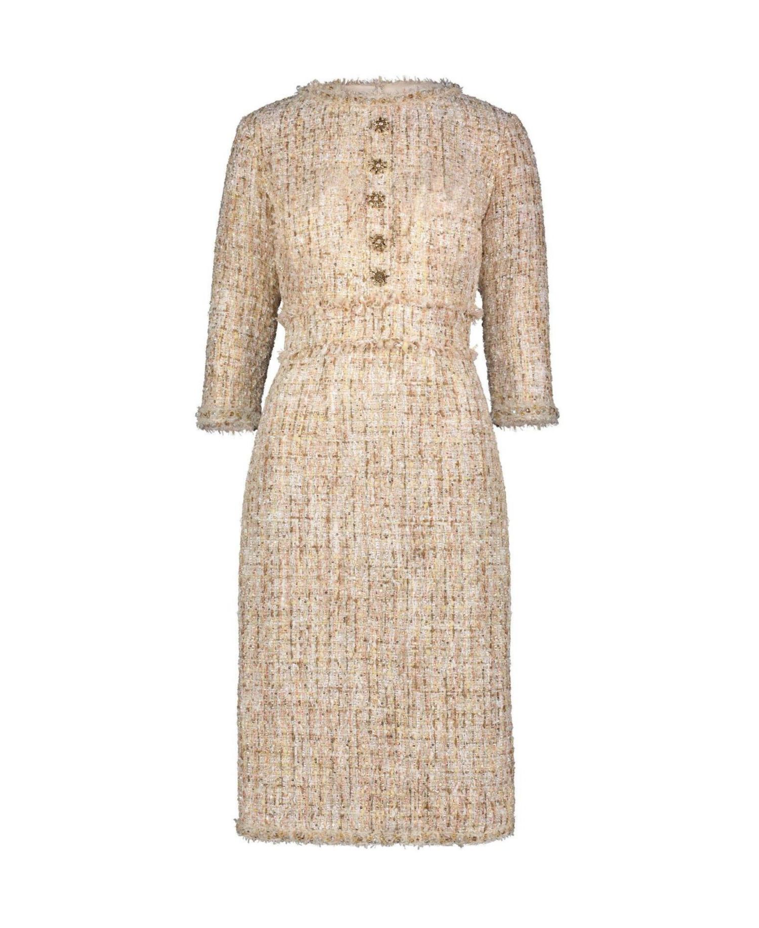 Women's 3/4 Sleeve Beaded Trim Patch Pocket Dress