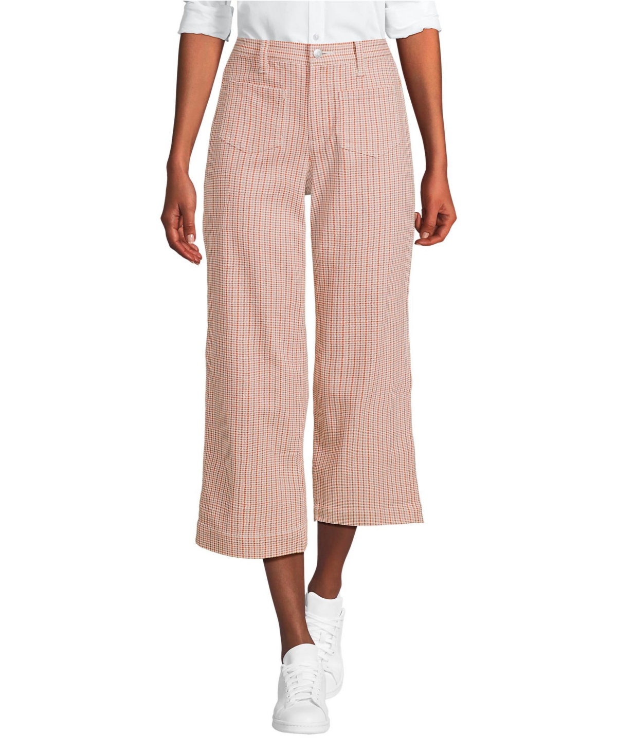Lands' End Petite Printed Twill High Rise 5 Pocket Wide Leg Crop Pants