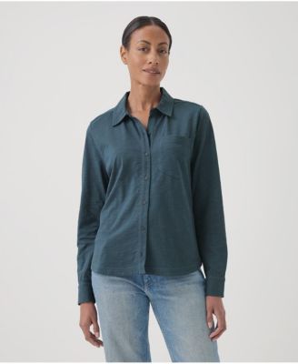 Women's Organic Relaxed Slub Long Sleeve Button Up