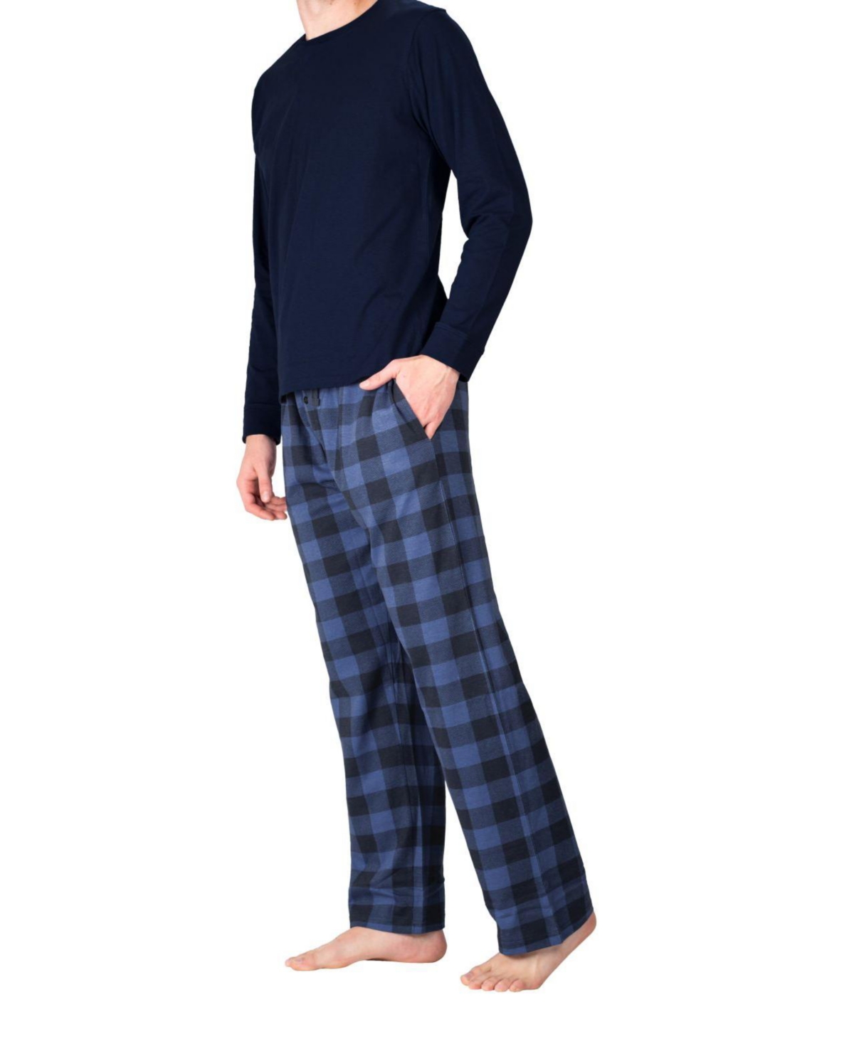 Sleephero Men's Crew Neck Fleece Pajama Set - Sailor navy with navy buffalo check