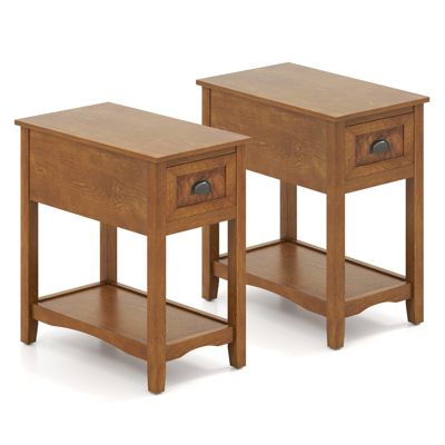 Set of 2 Contemporary Side End Table Compact Table w/ Drawer Nightstand Tawny