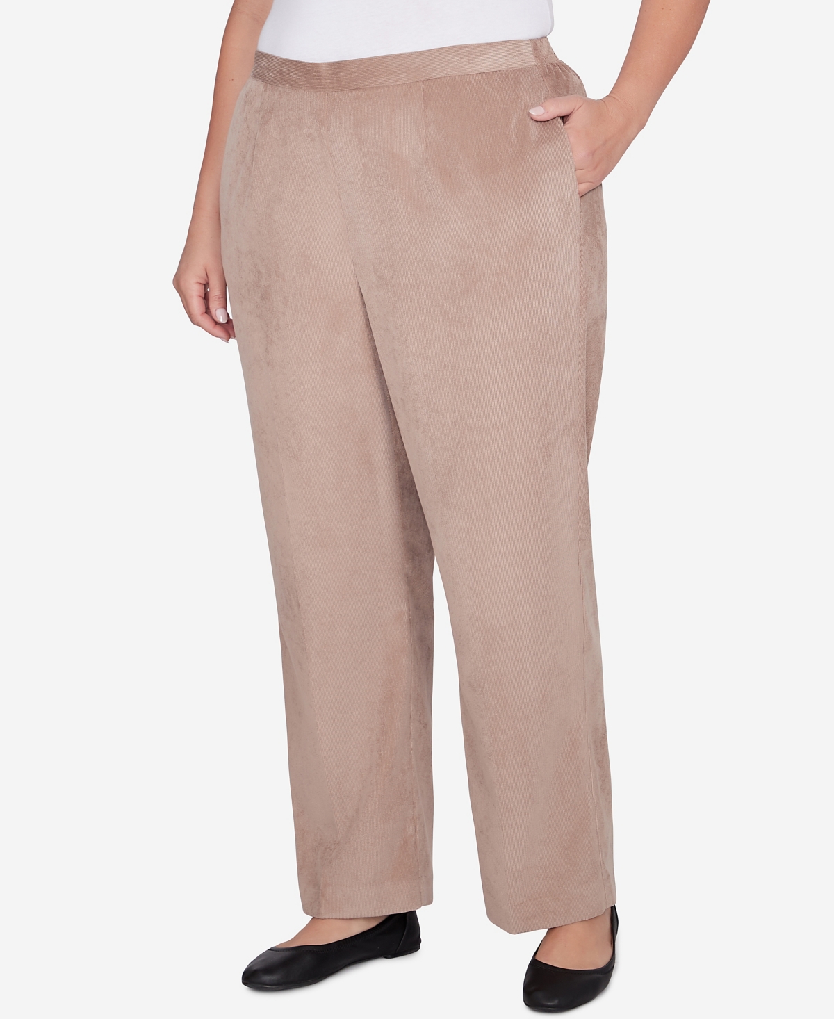 Alfred Dunner Plus Size Telluride Millennium Faux Fly Front Short Length Pants In Fawn
