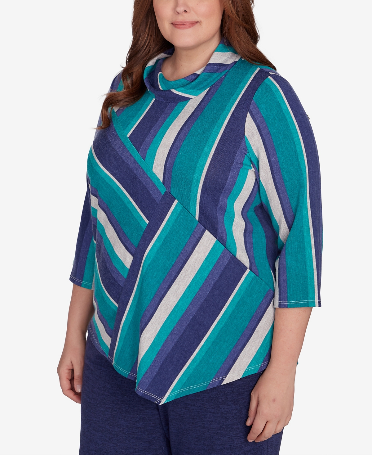 Alfred Dunner Plus Size French Quarter Spliced Stripe Cowl Neck Top