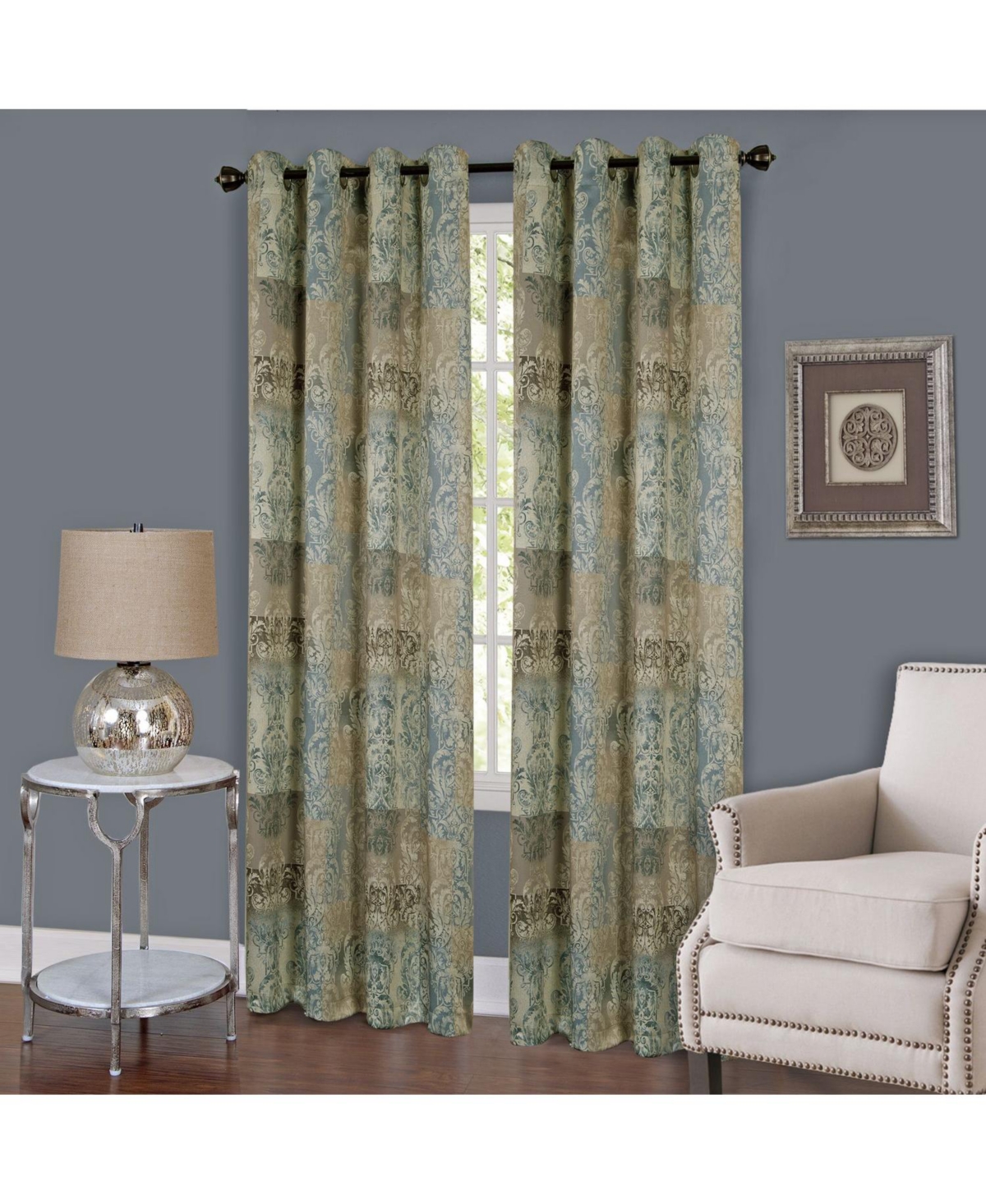 Kate Aurora Traditional Designs 2 Pack Atlanta Scroll Grommet Top Curtain Panels - 84 in. Long - Brown