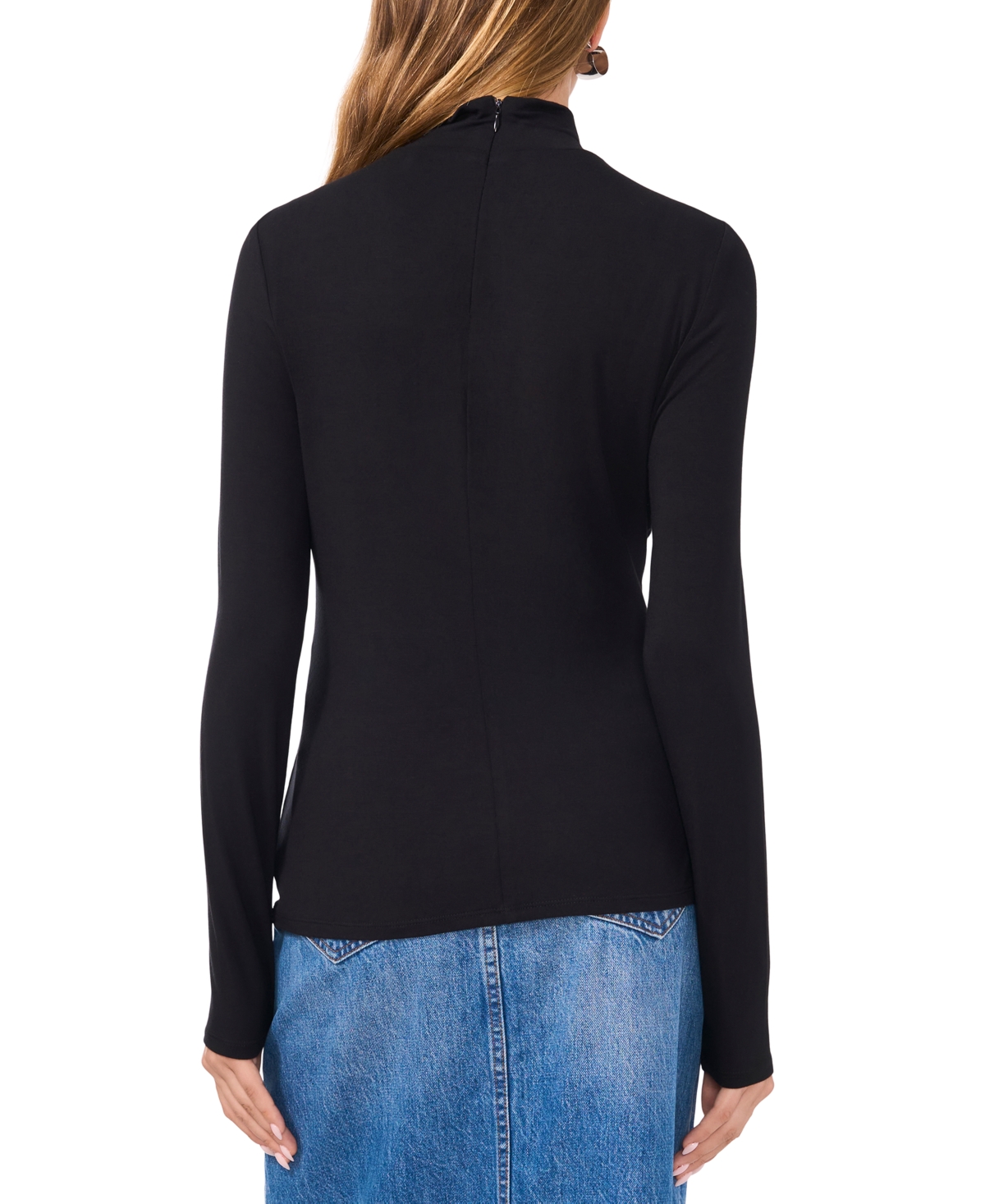 1.state Women's High-Neck Long-Sleeve Zip-Back Top