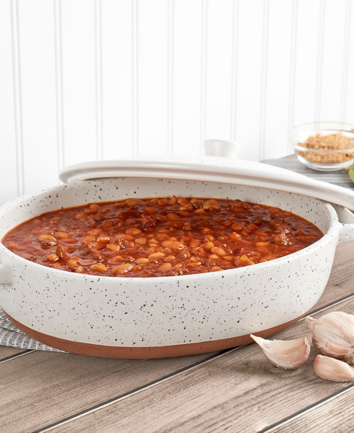Denmark Tools For Cooks Speckled Stoneware 3.2-qt. Oval Covered Casserole In White