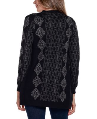Women's Black Label Lurex Jacquard Open-Front Cardigan Sweater
