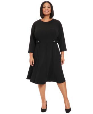 London Times Plus Size 3 4 Sleeve Fit Flare Dress Macy s