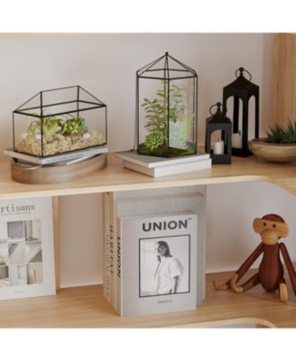 7-Shelves Accent Bookcase, Open Back Bookshelf, Corner Bookcase