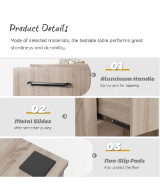 Nightstand with Drawer and Shelf Rustic Wooden Bedside Table Bedroom Brown