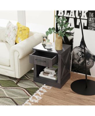 Nightstand with Drawer and Shelf Rustic Wooden Bedside Table Bedroom Brown