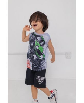 Toddler Boys Grave Digger El Toro Loco Megalodon T-Shirt Tank Top and French Terry Shorts 3 Piece Set to