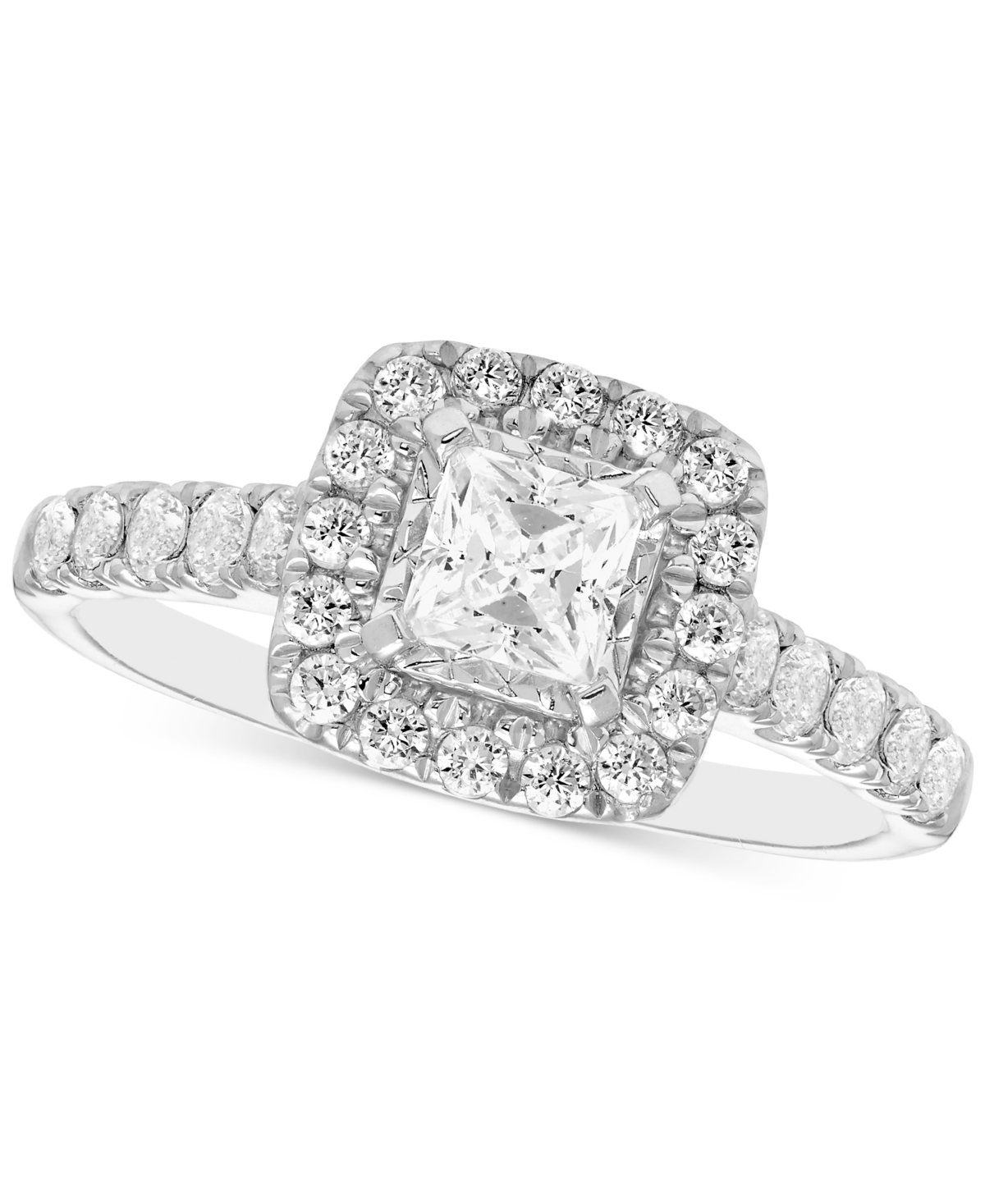 Macy's Diamond Princess-cut Halo Engagement Ring (1 Ct. T.w.) In 14k White Gold In White Gold