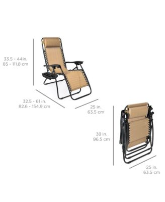 Set of 2 Zero Gravity Lounge Chair Recliners for Patio, Pool w/ Cup Holder Tray