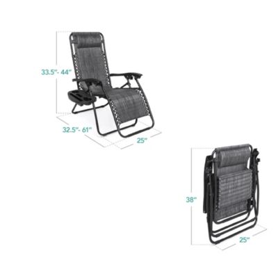 Set of 2 Zero Gravity Lounge Chair Recliners for Patio, Pool w/ Cup Holder Tray