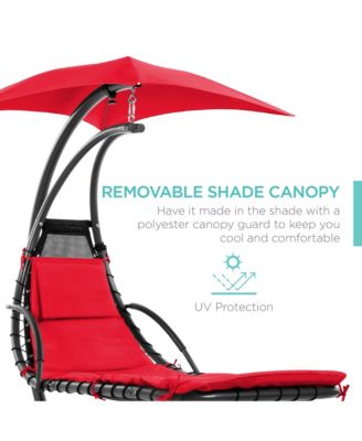 Hanging Curved Chaise Lounge Chair Swing for Backyard, Patio w/ Pillow, Shade, Stand