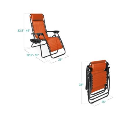 Set of 2 Zero Gravity Lounge Chair Recliners for Patio, Pool w/ Cup Holder Tray