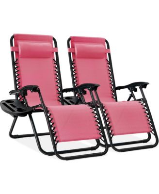 Set of 2 Zero Gravity Lounge Chair Recliners for Patio, Pool w/ Cup Holder Tray