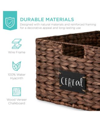 Set of 2 16in Woven Water Hyacinth Pantry Baskets w/ Chalkboard Label, Chalk Marker