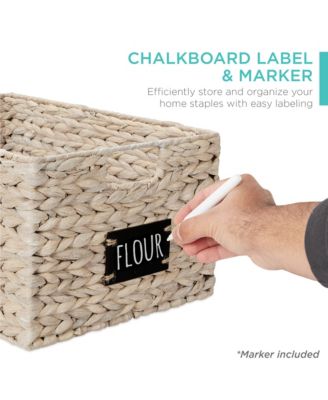 Set of 2 16in Woven Water Hyacinth Pantry Baskets w/ Chalkboard Label, Chalk Marker