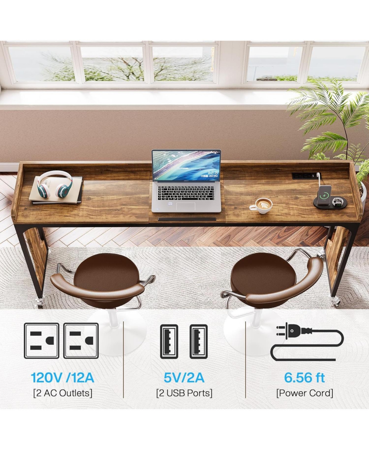 Tribesigns Overbed Table with Wheels, 71" Queen Size Bed Table with Adjustable Tilt Board, Mobile Laptop Cart with Outlets & Usb Ports