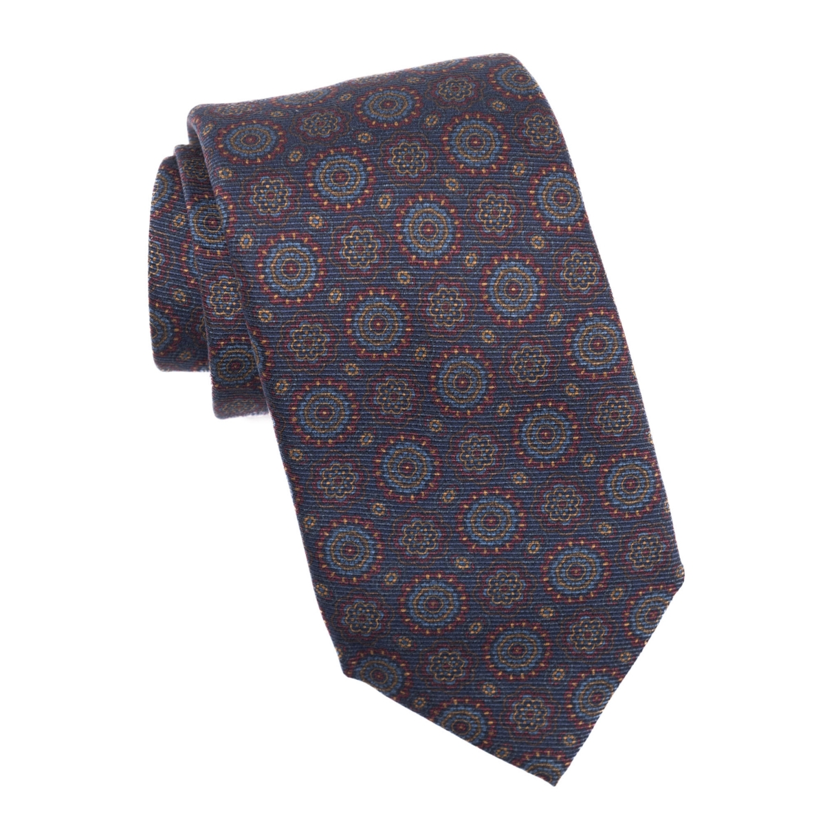 Moretti - Printed Silk Tie for Men - Navy  burgundy