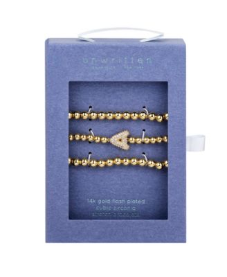 Cubic Zirconia Bubble Initial Stretch Bracelet Set