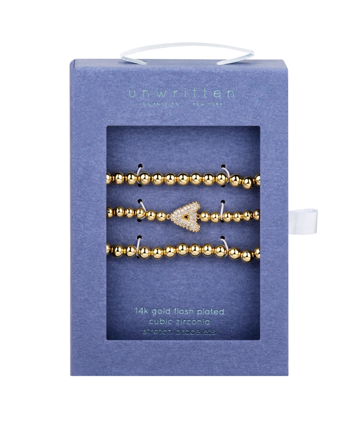 Unwritten Cubic Zirconia Bubble Initial Stretch Bracelet Set In Gold