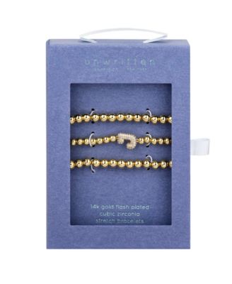 Cubic Zirconia Bubble Initial Stretch Bracelet Set