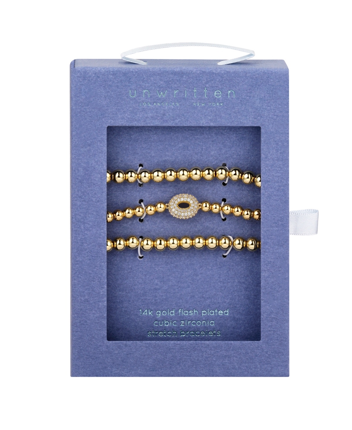 Unwritten Cubic Zirconia Bubble Initial Stretch Bracelet Set In Gold